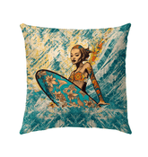 Coastal Elegance Outdoor Pillow Embrace Surfing Beauty - Beyond T-shirts